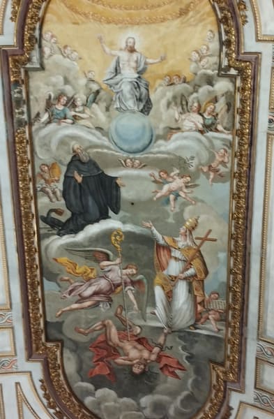 fresco`s van pier Paolo Serafini in plafond van san Benedetto kerk in Fabriano